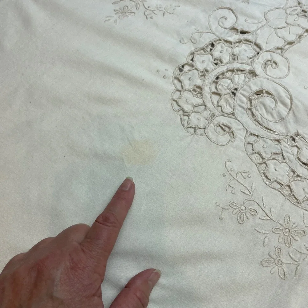 Vintage Peking Handicrafts Embroidered Cutwork Tablecloth Size 66